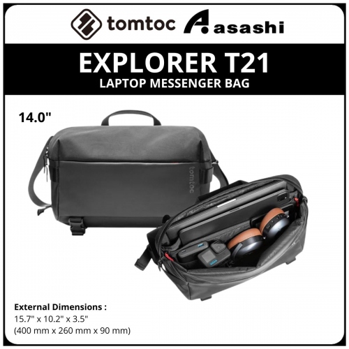 Tomtoc T21L1D1 (Black) EXPLORER T21 14inch Laptop Messenger Bag