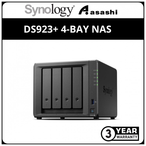 Synology DS923+ 4-Bay NAS (AMD Ryzen R1600 2.6Ghz *up to 3.1Ghz, 4GB, 2 x GbE)