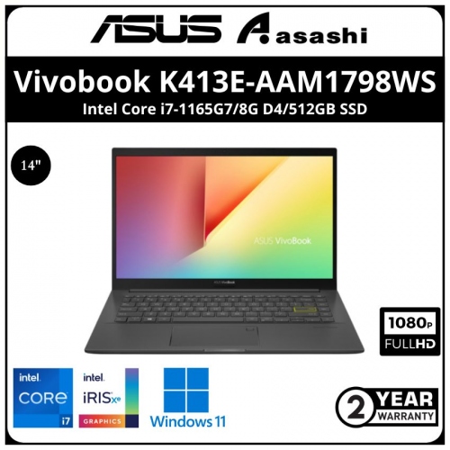 Asus Vivobook K413E-AAM1798WS Notebook - (Intel Core i7-1165G7/8G D4/512GB SSD/14.0