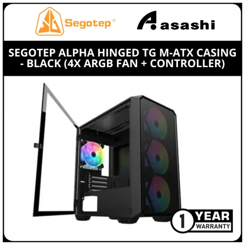 Segotep Alpha Hinged TG m-ATX Casing - Black (4x aRGB Fan + Controller)
