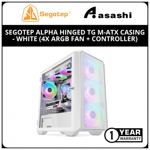 Segotep Alpha Hinged TG m-ATX Casing - White (4x aRGB Fan + Controller)