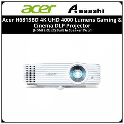 Acer H6815BD 4K UHD 4000 Lumens Gaming & Cinema DLP Projector (HDMI 2.0b x2) Built In Speaker 3W x1