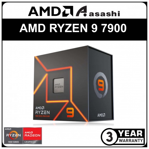 AMD RYZEN 9 7900 Processor (76M Cache, 12C24T, up to 5.4Ghz, Wraith Prism RGB Cooler) AM5