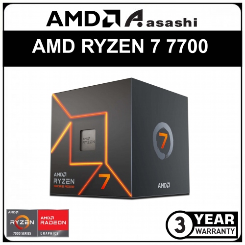 AMD RYZEN 7 7700 Processor (40M Cache, 8C16T, up to 5.3Ghz, Wraith Prism RGB Cooler) AM5