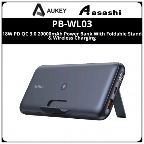 AUKEY PB-WL03 18W PD QC 3.0 20000mAh Power Bank With Foldable Stand & Wireless Charging