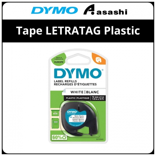 DYMO TAPE LETRATAG PLASTIC 12MM X 4M WHITE (DY-TP-721660)