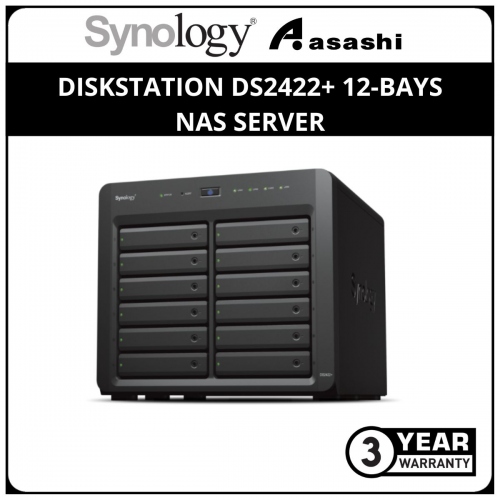 Synology Diskstation DS2422+ 12-Bays NAS Server (AMD Ryzen V1500B 2.2Ghz Quad Core Processor, 4GB DDR4 ECC RAM, 4 x Gbe Lan Port)