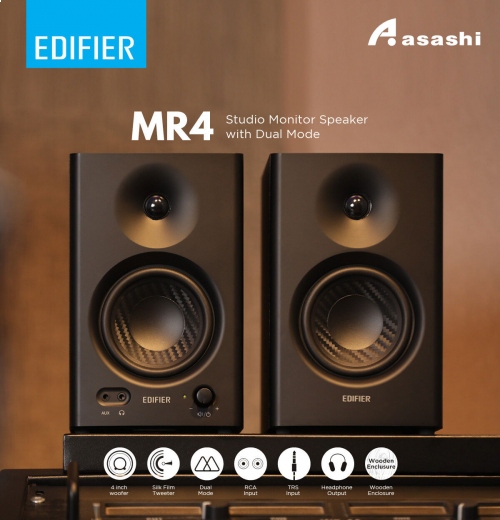 Edifier MR4 (Black) 2.0 Studio Monitor Speaker with output power RMS 42watts - TRS,RCA,AUX connection (1 yrs Limited Hardware Warranty)