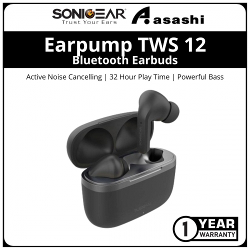 Sonic Gear Earpump TWS 12 (Black) Active Noise Cancelling Bluetooth Earbuds | 32 Hour Play Time | Powerful Bass