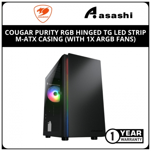 PROMO COUGAR Purity RGB Hinged TG LED Strip m-ATX Casing (with 1x ARGB Fans)