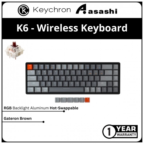Keychron K6 Wireless RGB Aluminum Hot-Swap Mechanical Keyboard - Gateron Brown