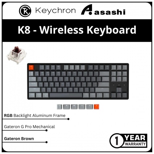Keychron K8 Wireless RGB Aluminum Mechanical Keyboard - Gateron Brown