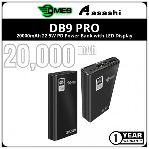 DMES DB9 PRO 20000mAh 22.5W PD Power Bank with LED Display - 1Y