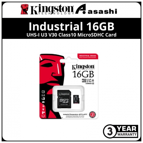 Kingston Industrial 16GB UHS-I U3 V30 Class10 MicroSDHC Card - SDCIT2/16GB