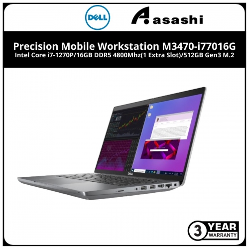 Dell Precision Mobile Workstation M3470-i77016G-512-T550-W11 (Intel Core i7-1270P/16GB DDR5 4800Mhz(1 Extra Slot)/512GB Gen3 M.2/14