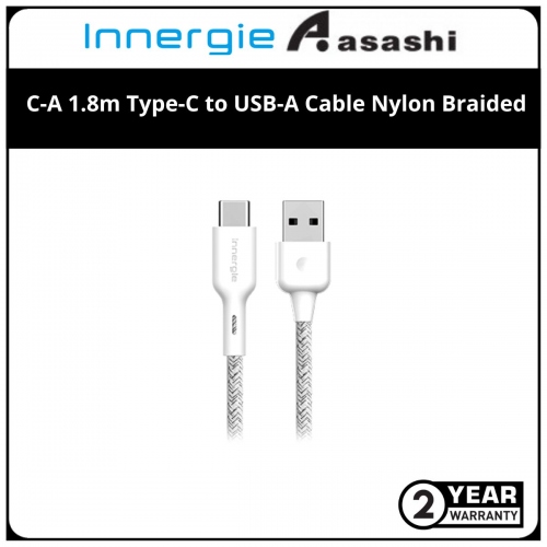 Innergie C-A 1.8m Type-C to USB-A Cable Nylon Braided 3A USB-C Fast Charging 480Mbps Sync Data