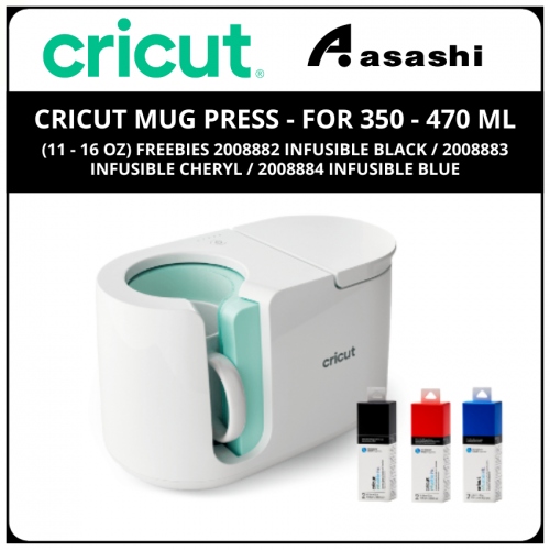 Promo - Cricut Mug Press - for 350 - 470 ml (11 - 16 oz)
Freebies 2008882 Infusible black / 2008883 Infusible Cheryl / 2008884 Infusible blue