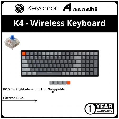 Keychron K4 Wireless RGB Aluminum Hot-Swap Mechanical Keyboard - Gateron Blue