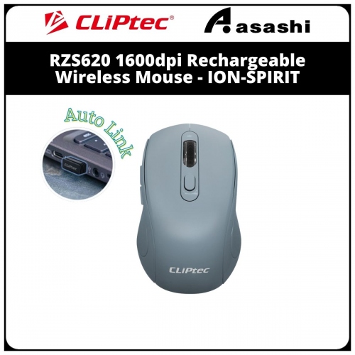 CLiPtec RZS620 Grey 1600dpi Rechargeable Wireless Mouse - ION-SPIRIT