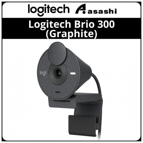 Logitech Brio 300 (Graphite) Full HD Webcam with Privacy Shutter, Noise Reduction Microphone, USB-C, ceritified for Zoom