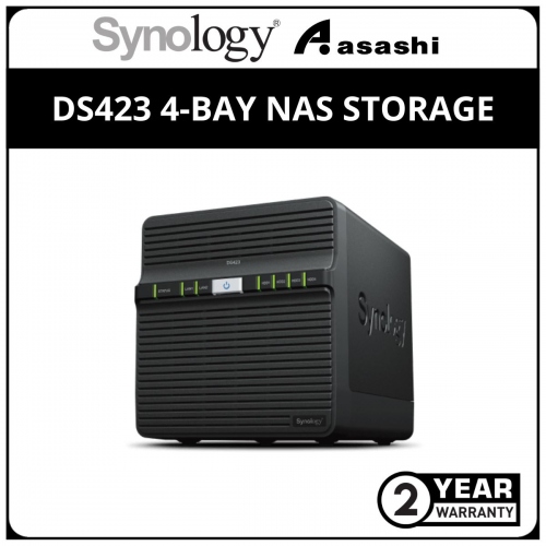 Synology DS423 4-Bay NAS Storage (Realtek RTD1619B Quad Core 1.7 GHz, 2GB DDR4,2 X 1GbE LAN, USB 3.2 Gen 1 X 2)