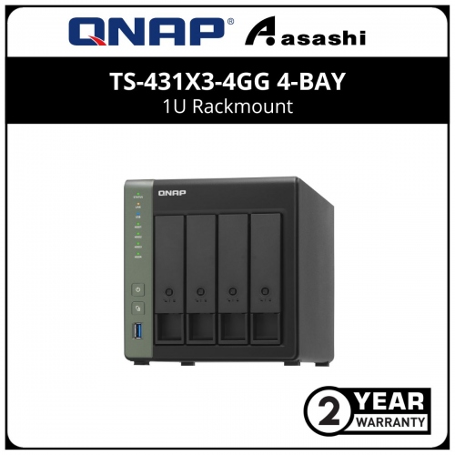 Qnap TS-431X3-4GG 4-Bay NAS (AnnapurnaLabs, Alpine AL314, 4-core, 1.7GHz, 4GB D3L, 3 x USB3.2 Gen1, 1 x 10GbE & 1 X 2.5GbE)