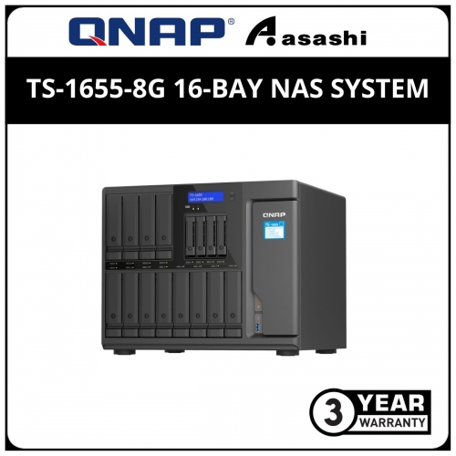 Qnap TS-1655-8G 16-Bay NAS System (Intel ® Atom® C5125 8-core processor, 2.8GHz, 8GB(Extra 3 slot), 4 x USB 3.2 Gen1 , 2 x 2.5GbE)