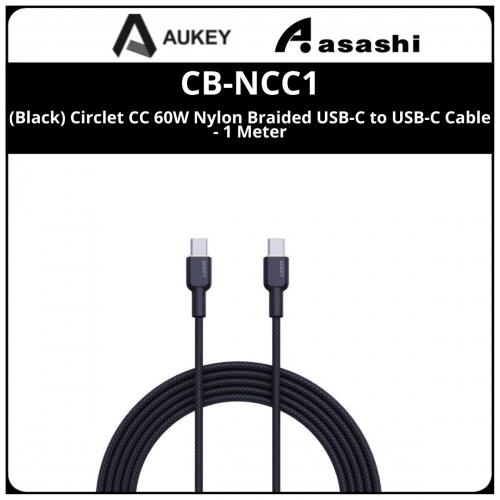 AUKEY CB-NCC1 (Black) Circlet CC 60W Nylon Braided USB-C to USB-C Cable - 1 Meter