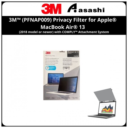 3M™ (PFNAP009) Privacy Filter for Apple® MacBook Air® 13 (2018 model or newer) with COMPLY™ Attachment System
