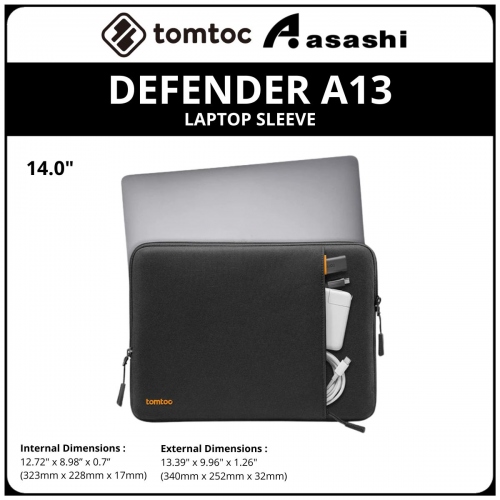 Tomtoc A13D3D1 (Black) DEFENDER A13 14inch Laptop Sleeve