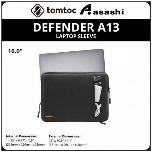 Tomtoc A13F2D1 (Black) DEFENDER A13 16inch Laptop Sleeve (MACBOOK)