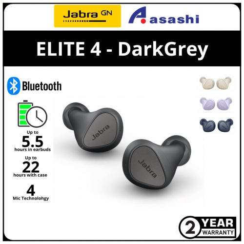 Jabra Elite 4 True Wireless Earbud - DarkGrey (2 yrs Limited Hardware Warranty)