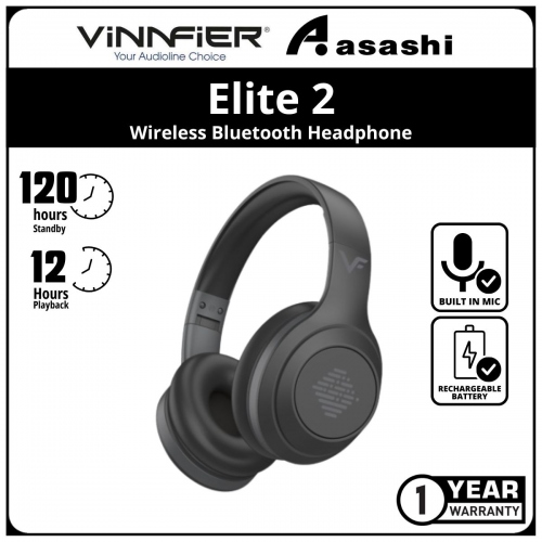Vinnfier Elite 2 (Black) Wireless Bluetooth Headphone (1 yrs Limited Hardware Warranty)