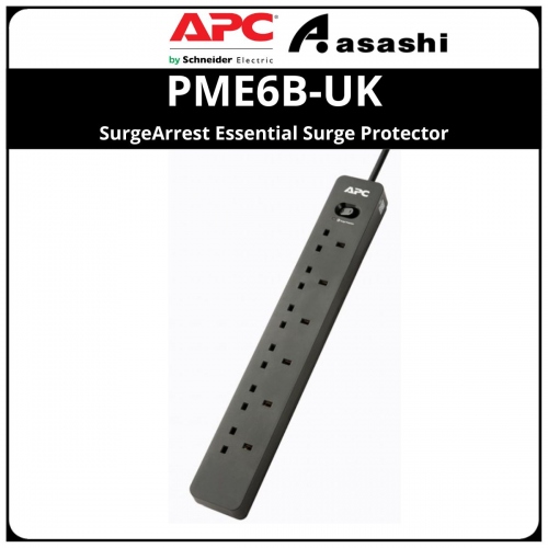 APC PME6B-UK SurgeArrest Essential Surge Protector, 6x BS1363 Outlets, 760 Joules, 6.5ft/2.0m extension cord