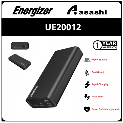 Energizer UE20012 (Black) High Capacity 20000mah Power Bank (1 yrs Limited Hardware Warrranty)