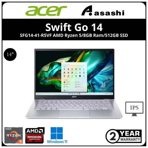 Acer Swift Go 14 SFG14-41-R5VF Ultrabook-(AMD Ryzen 5-7530U/8GB LDDR4 (No Slot)/512GB SSD/AMD Graphic/14