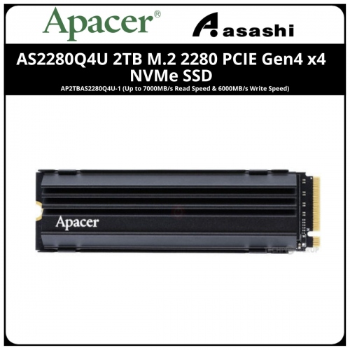 Apacer AS2280Q4U 2TB M.2 2280 PCIE Gen4 x4 NVMe SSD - AP2TBAS2280Q4U-1 (Up to 7000MB/s Read Speed & 6000MB/s Write Speed)