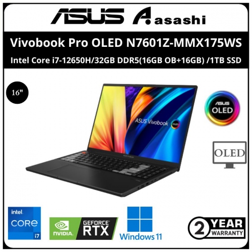 Asus Vivobook Pro OLED Notebook-N7601Z-MMX175WS-(Intel Core i7-12650H/32GB DDR5(16GB OB+16GB) /1TB SSD/16