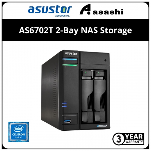 ASUSTOR AS6702T 2-Bay NAS Storage (Intel Celeron N5105 2.9Ghz QC, 4GB DDR4, 2 x 2.5GbE)