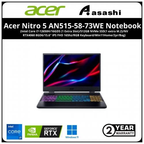 Acer Nitro 5 AN515-58-73WE Notebook (Intel Core i7-12650H/16GD5 (1 Extra Slot)/512GB NVMe SSD(1 extra M.2)/NV RTX4060 8GD6/15.6