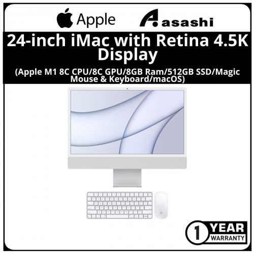 Apple 24-inch iMac with Retina 4.5K Display-MGPD3ZP-(Apple M1 8C CPU/8C GPU/8GB Ram/512GB SSD/Magic Mouse & Keyboard/macOS/1Yr)