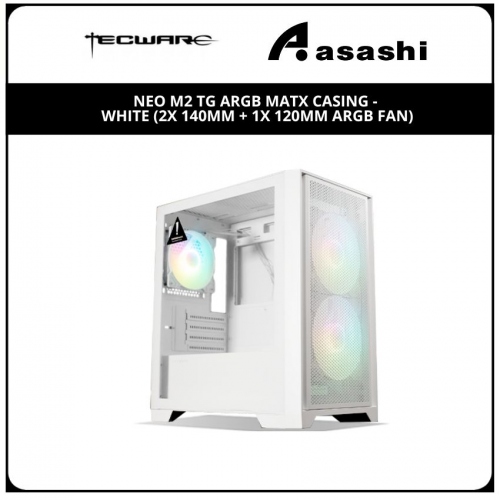 Tecware Neo M2 TG ARGB MATX Casing - White (2x 140mm + 1x 120mm ARGB Fan)