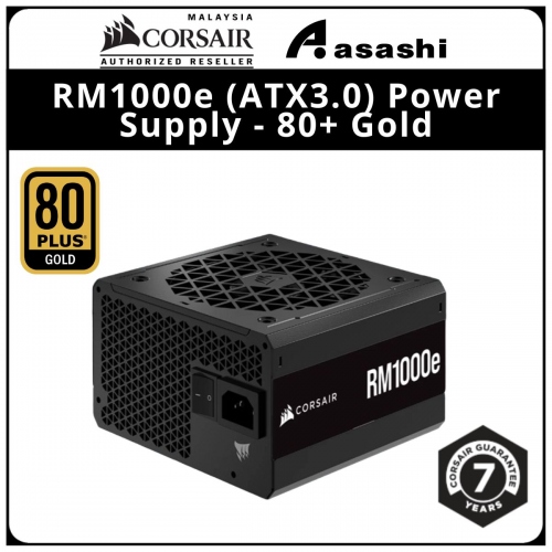 Corsair RM1000e 1000W (ATX3.0) Power Supply - 80+ Gold, Fully Modular, 7 Years Warranty