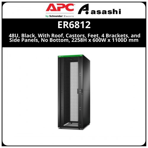 APC Easy Rack, 48U, Black, With Roof, Castors, Feet, 4 Brackets, and Side Panels, No Bottom, 2258H x 600W x 1100D mm (ER6812)