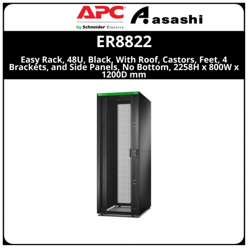 APC Easy Rack, 48U, Black, With Roof, Castors, Feet, 4 Brackets, and Side Panels, No Bottom, 2258H x 800W x 1200D mm (ER8822)