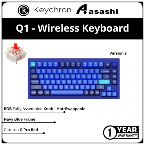 Keychron Q1 Knob Hot-Swap RGB Fully Assembled Blue Frame - Gateron G Pro Red - Version 2