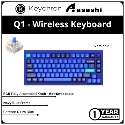 Keychron Q1 Knob Hot-Swap RGB Fully Assembled Blue Frame - Gateron G Pro Blue - Version 2