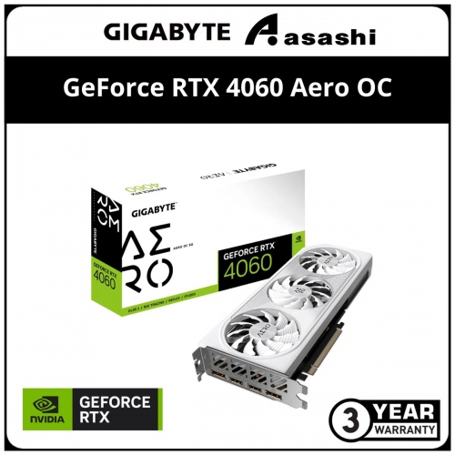 GIGABYTE GeForce RTX 4060 Aero OC 8GB GDDR6 White Edition Graphic Card (GV-N4060AERO OC-8GD)