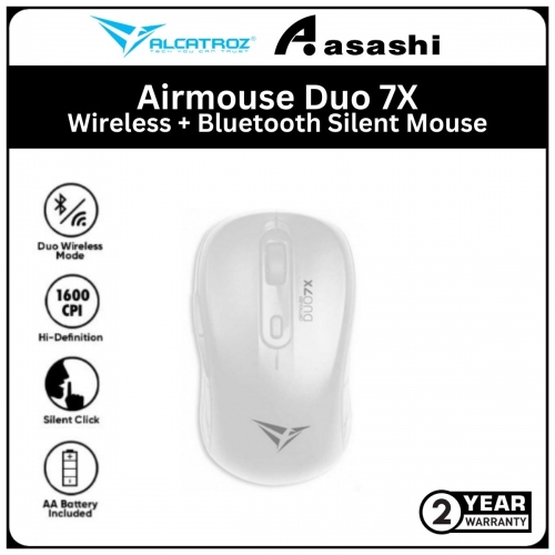 Alcatroz Airmouse Duo 7X White Wireless + Bluetooth Silent Mouse