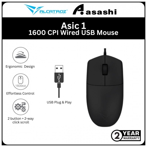 Alcatroz Asic One (Black)1600 CPI Wired USB Mouse